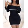 imageSOLY HUX Womens Bodycon Mini Dress Off The Shoulder Lace Trim Bow Long Sleeve Ruched Y2k DressesPure Black