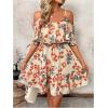 imageSOLY HUX Womens Boho Floral Print Cold Shoulder Dress Short Sleeve Ruffle A Line Vacation Elegant Mini DressesApricot Floral
