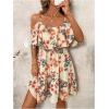 imageSOLY HUX Womens Boho Floral Print Cold Shoulder Dress Short Sleeve Ruffle A Line Vacation Elegant Mini DressesApricot Floral