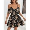 imageSOLY HUX Womens Boho Floral Print Cold Shoulder Dress Short Sleeve Ruffle A Line Vacation Elegant Mini DressesBlack