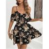 imageSOLY HUX Womens Boho Floral Print Cold Shoulder Dress Short Sleeve Ruffle A Line Vacation Elegant Mini DressesBlack