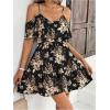 imageSOLY HUX Womens Boho Floral Print Cold Shoulder Dress Short Sleeve Ruffle A Line Vacation Elegant Mini DressesBlack