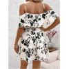 imageSOLY HUX Womens Boho Floral Print Cold Shoulder Dress Short Sleeve Ruffle A Line Vacation Elegant Mini DressesBlack Flower
