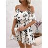 imageSOLY HUX Womens Boho Floral Print Cold Shoulder Dress Short Sleeve Ruffle A Line Vacation Elegant Mini DressesBlack Flower