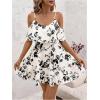 imageSOLY HUX Womens Boho Floral Print Cold Shoulder Dress Short Sleeve Ruffle A Line Vacation Elegant Mini DressesBlack Flower