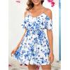 imageSOLY HUX Womens Boho Floral Print Cold Shoulder Dress Short Sleeve Ruffle A Line Vacation Elegant Mini DressesBlue Floral