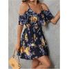 imageSOLY HUX Womens Boho Floral Print Cold Shoulder Dress Short Sleeve Ruffle A Line Vacation Elegant Mini DressesDark Blue Floral