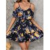 imageSOLY HUX Womens Boho Floral Print Cold Shoulder Dress Short Sleeve Ruffle A Line Vacation Elegant Mini DressesDark Blue Floral