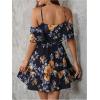 imageSOLY HUX Womens Boho Floral Print Cold Shoulder Dress Short Sleeve Ruffle A Line Vacation Elegant Mini DressesDark Blue Floral
