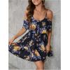 imageSOLY HUX Womens Boho Floral Print Cold Shoulder Dress Short Sleeve Ruffle A Line Vacation Elegant Mini DressesDark Blue Floral
