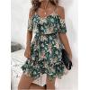 imageSOLY HUX Womens Boho Floral Print Cold Shoulder Dress Short Sleeve Ruffle A Line Vacation Elegant Mini DressesGreen Floral