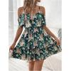 imageSOLY HUX Womens Boho Floral Print Cold Shoulder Dress Short Sleeve Ruffle A Line Vacation Elegant Mini DressesGreen Floral
