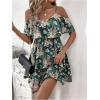 imageSOLY HUX Womens Boho Floral Print Cold Shoulder Dress Short Sleeve Ruffle A Line Vacation Elegant Mini DressesGreen Floral