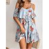 imageSOLY HUX Womens Boho Floral Print Cold Shoulder Dress Short Sleeve Ruffle A Line Vacation Elegant Mini DressesLight Blue Floral