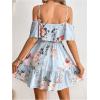 imageSOLY HUX Womens Boho Floral Print Cold Shoulder Dress Short Sleeve Ruffle A Line Vacation Elegant Mini DressesLight Blue Floral