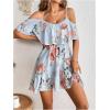 imageSOLY HUX Womens Boho Floral Print Cold Shoulder Dress Short Sleeve Ruffle A Line Vacation Elegant Mini DressesLight Blue Floral