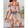 imageSOLY HUX Womens Boho Floral Print Cold Shoulder Dress Short Sleeve Ruffle A Line Vacation Elegant Mini DressesMulti Floral