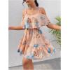 imageSOLY HUX Womens Boho Floral Print Cold Shoulder Dress Short Sleeve Ruffle A Line Vacation Elegant Mini DressesMulti Floral