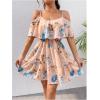imageSOLY HUX Womens Boho Floral Print Cold Shoulder Dress Short Sleeve Ruffle A Line Vacation Elegant Mini DressesMulti Floral