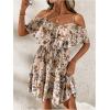 imageSOLY HUX Womens Boho Floral Print Cold Shoulder Dress Short Sleeve Ruffle A Line Vacation Elegant Mini DressesMulti Floral Print