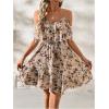 imageSOLY HUX Womens Boho Floral Print Cold Shoulder Dress Short Sleeve Ruffle A Line Vacation Elegant Mini DressesMulti Floral Print