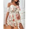 imageSOLY HUX Womens Boho Floral Print Cold Shoulder Dress Short Sleeve Ruffle A Line Vacation Elegant Mini DressesMulticoloured Floral