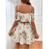 imageSOLY HUX Womens Boho Floral Print Cold Shoulder Dress Short Sleeve Ruffle A Line Vacation Elegant Mini DressesMulticoloured Floral