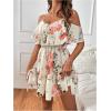 imageSOLY HUX Womens Boho Floral Print Cold Shoulder Dress Short Sleeve Ruffle A Line Vacation Elegant Mini DressesMulticoloured Floral