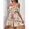 imageSOLY HUX Womens Boho Floral Print Cold Shoulder Dress Short Sleeve Ruffle A Line Vacation Elegant Mini DressesMulticoloured Floral