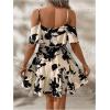 imageSOLY HUX Womens Boho Floral Print Cold Shoulder Dress Short Sleeve Ruffle A Line Vacation Elegant Mini DressesMulticoloured Floral Print