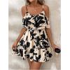 imageSOLY HUX Womens Boho Floral Print Cold Shoulder Dress Short Sleeve Ruffle A Line Vacation Elegant Mini DressesMulticoloured Floral Print