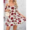 imageSOLY HUX Womens Boho Floral Print Cold Shoulder Dress Short Sleeve Ruffle A Line Vacation Elegant Mini DressesRed Floral