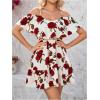 imageSOLY HUX Womens Boho Floral Print Cold Shoulder Dress Short Sleeve Ruffle A Line Vacation Elegant Mini DressesRed Floral