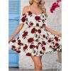 imageSOLY HUX Womens Boho Floral Print Cold Shoulder Dress Short Sleeve Ruffle A Line Vacation Elegant Mini DressesRed Floral