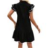 imageSOLY HUX Womens Cute Ruffle Smoked Dress Notched V Neck Summer Party Going Out Short DressPlain Black