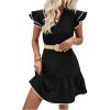 imageSOLY HUX Womens Cute Ruffle Smoked Dress Notched V Neck Summer Party Going Out Short DressPlain Black