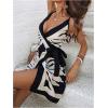 imageSOLY HUX Womens Floral Print Wrap Tie Side Dress Deep V Neck Spaghetti Strap Mini Beach Vacation DressesBlack and White Printed