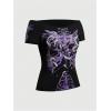 imageSOLY HUX Womens Goth T Shirts Off Shoulder Short Sleeve Graphic Tees Y2k Tight Fitted Crop TopsBlack Purple