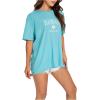 imageSOLY HUX Womens Graphic Oversized Tees Letter Print Summer Tops Vintage Half Sleeve Loose Casual T ShirtsBlue Graphic