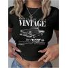 imageSOLY HUX Womens Graphic Tees Letter Car Print Crop Tops Short Sleeve Crew Neck Summer T ShirtBlack Letter