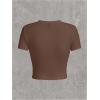 imageSOLY HUX Womens Graphic Tees Letter Car Print Crop Tops Short Sleeve Crew Neck Summer T ShirtCoffee Brown Letter