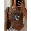 imageSOLY HUX Womens Graphic Tees Letter Car Print Crop Tops Short Sleeve Crew Neck Summer T ShirtCoffee Brown Letter