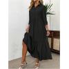 imageSOLY HUX Womens Half Button Collar 34 Sleeve Shirt Dress Ruffle Hem Casual Loose Long DressesPlain Black