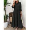 imageSOLY HUX Womens Half Button Collar 34 Sleeve Shirt Dress Ruffle Hem Casual Loose Long DressesPlain Black