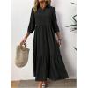 imageSOLY HUX Womens Half Button Collar 34 Sleeve Shirt Dress Ruffle Hem Casual Loose Long DressesPlain Black
