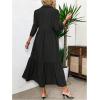 imageSOLY HUX Womens Half Button Collar 34 Sleeve Shirt Dress Ruffle Hem Casual Loose Long DressesPlain Black
