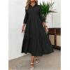 imageSOLY HUX Womens Half Button Collar 34 Sleeve Shirt Dress Ruffle Hem Casual Loose Long DressesPlain Black