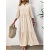 imageSOLY HUX Womens Half Button Collar 34 Sleeve Shirt Dress Ruffle Hem Casual Loose Long DressesPure Apricot
