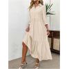 imageSOLY HUX Womens Half Button Collar 34 Sleeve Shirt Dress Ruffle Hem Casual Loose Long DressesPure Apricot