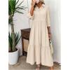 imageSOLY HUX Womens Half Button Collar 34 Sleeve Shirt Dress Ruffle Hem Casual Loose Long DressesPure Apricot